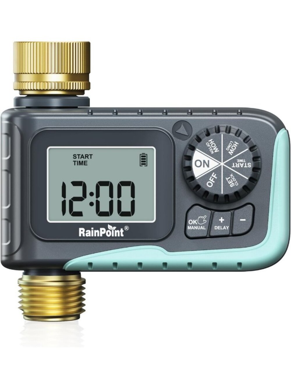 Programmable Watering Timer with Brass Inlet, Rain Delay & Manual Mode for
